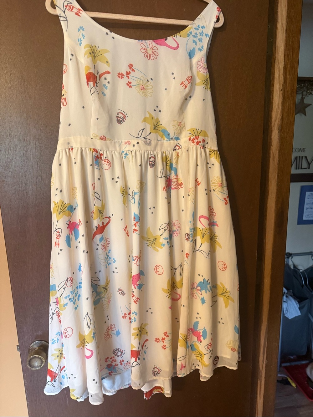 Modcloth Cream Dinosaur Midi Dress NWT size 1x. Pockets! - Picture 4 of 7